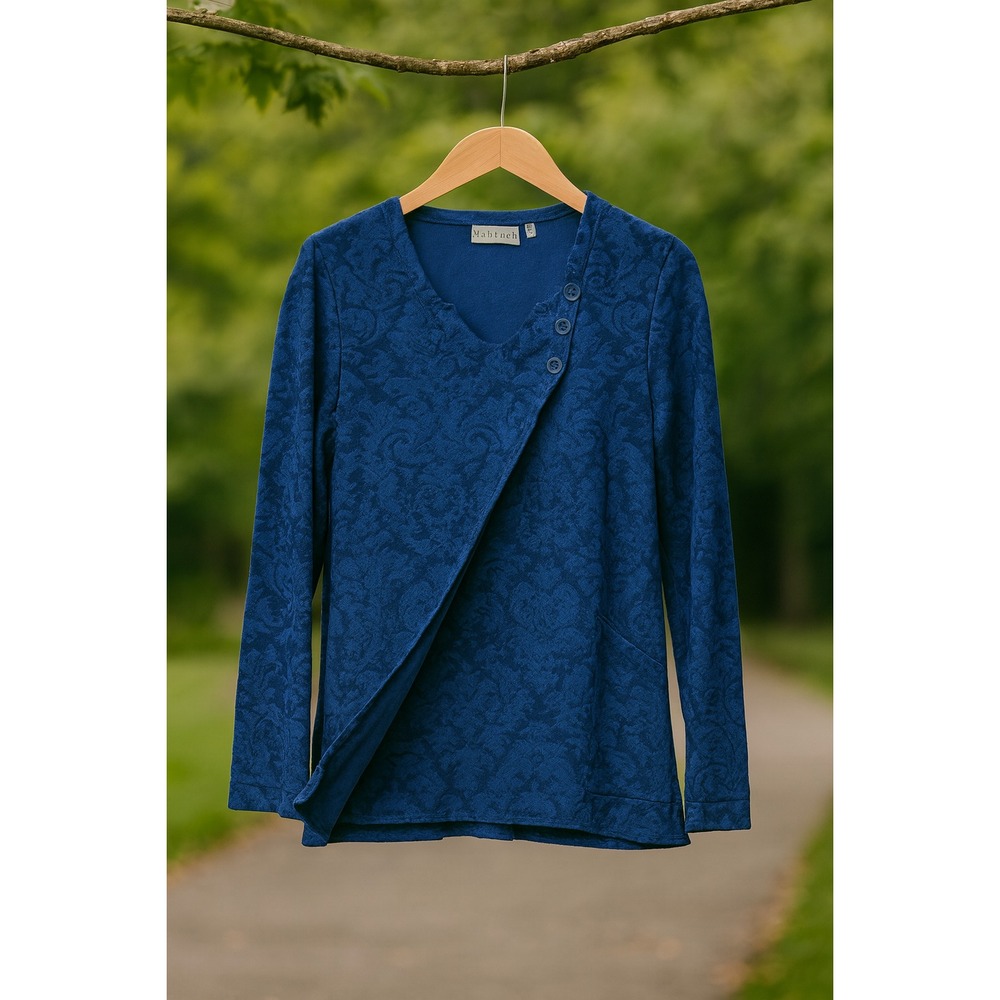 Habitat Women's M Royal Blue Jacquard Knit Wrap Front Top • Artsy Boutique